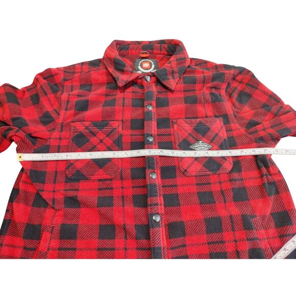 686 Sierra Fleece Flannel Shirt Jacket Oxblood Plaid Snap Button Mens Large - Picture 5 of 7